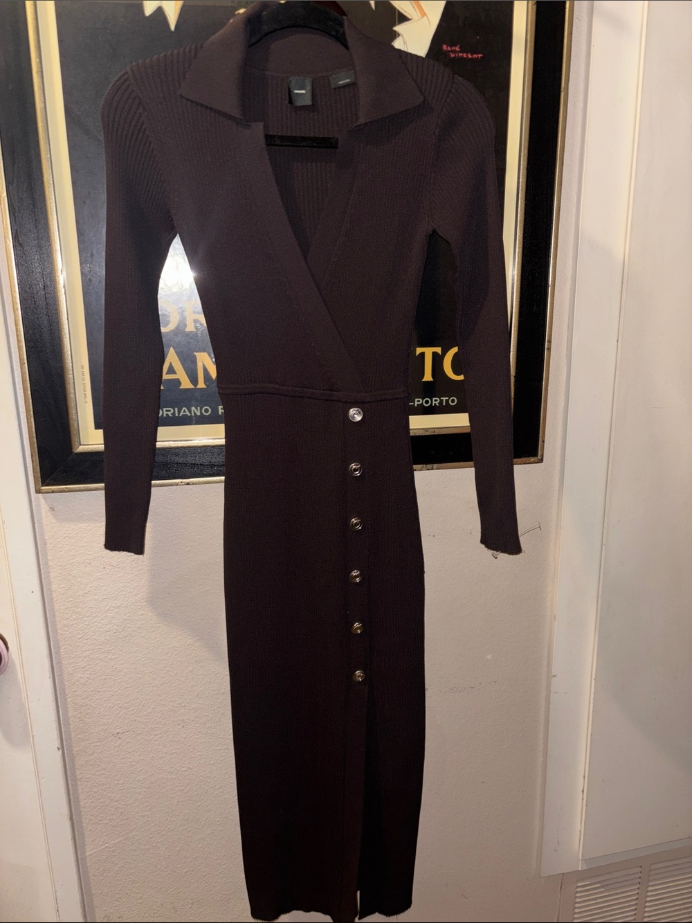 Pinko Brown Ribbed Midi Dress with Side Buttons - Picture 9 of 16